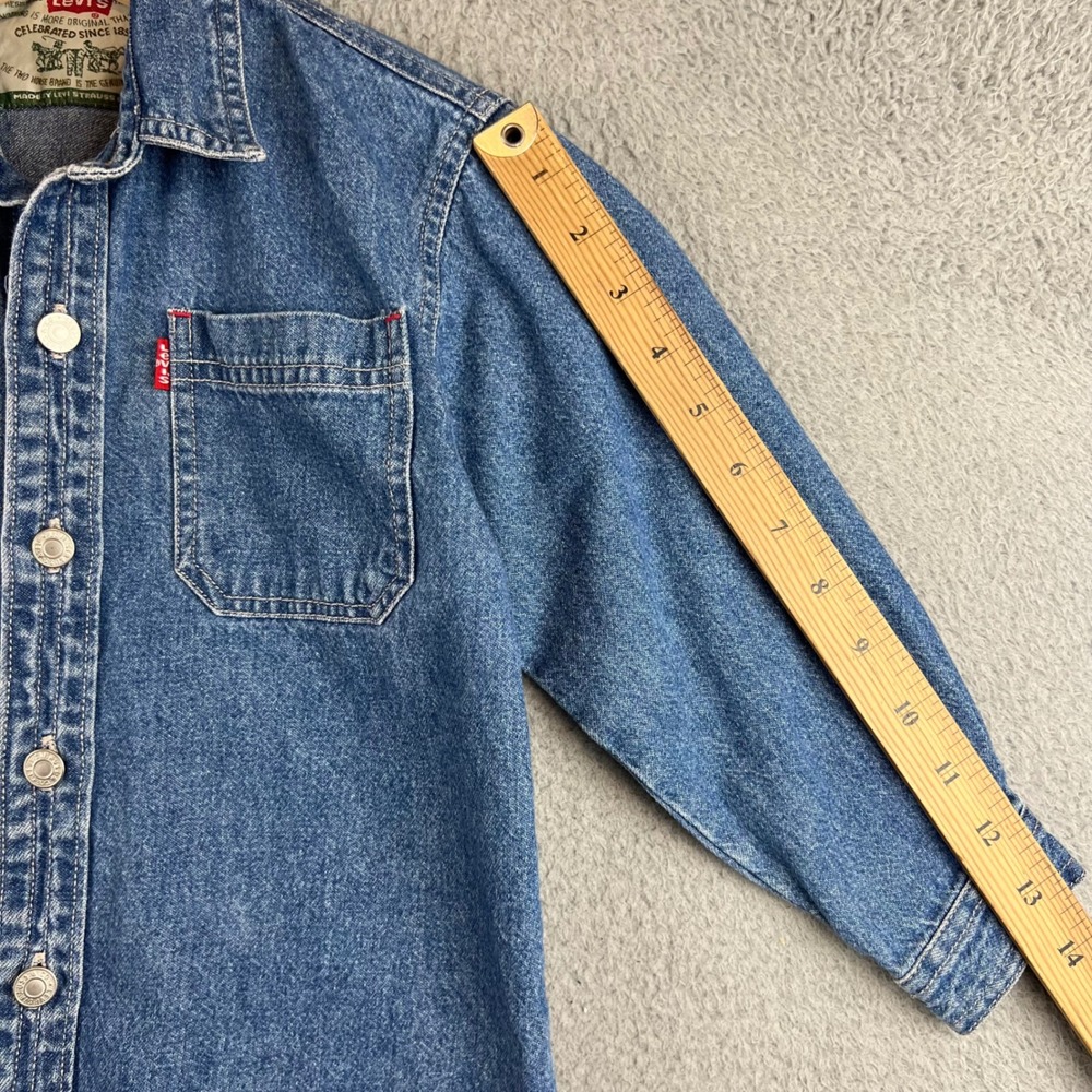 Levis Kids Medium Wash Blue Denim Button Down Shirt Size 6 - Picture 5 of 8
